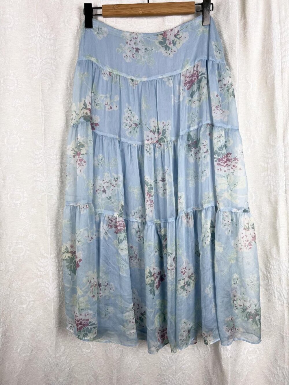 Gauzy georgette blue floral prairie midi skirt Lauren Ralph Lauren cottagecore